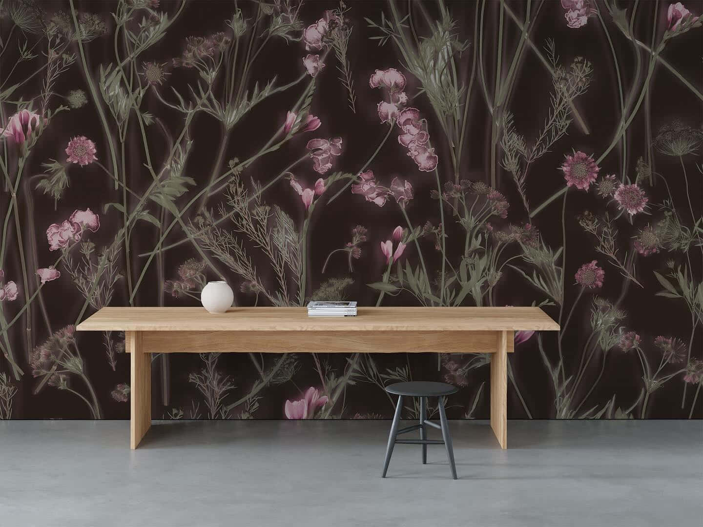 Minimalist Desk Floral Wallpaper Interior Wallpaper