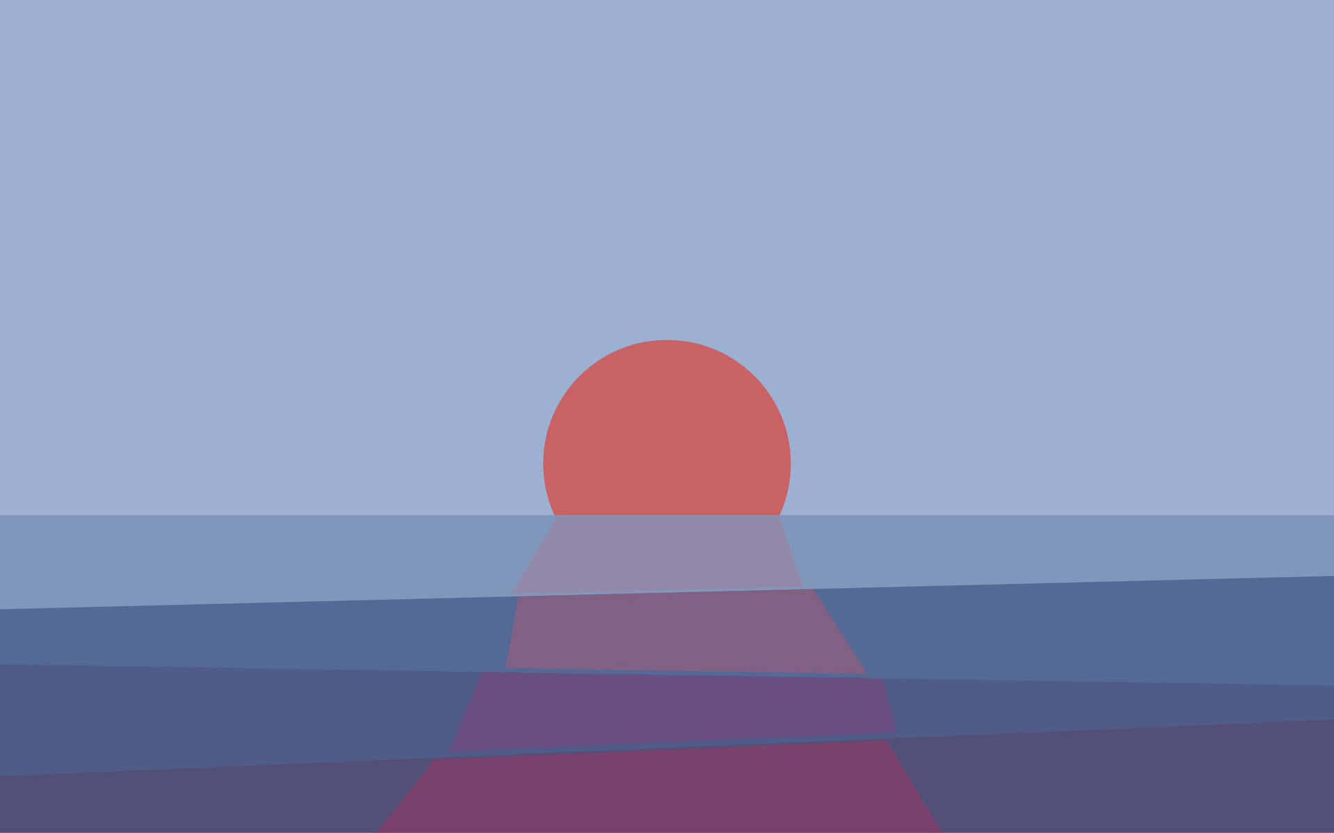 A Sunset Over The Ocean With A Red And Blue Line
