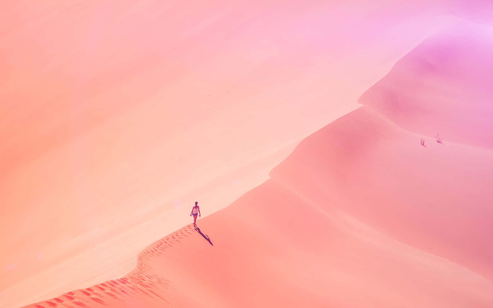 Unapersona Che Cammina Su Una Duna Di Sabbia Con Un Cielo Rosa