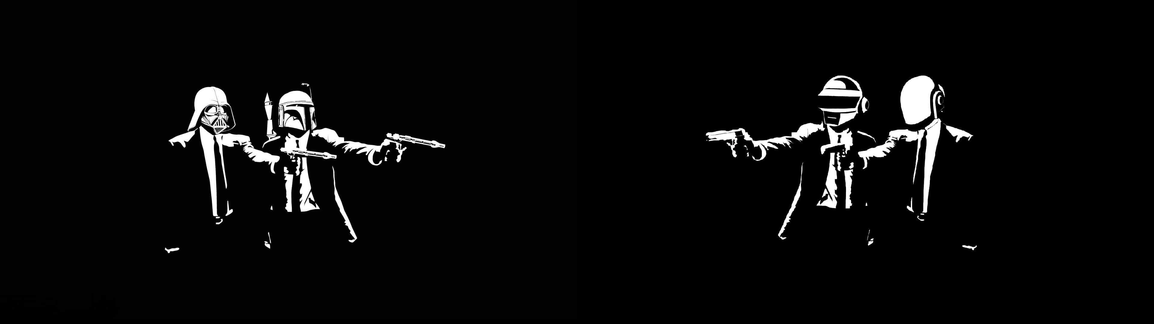 Unfondo Negro Con Dos Personas En Trajes Blancos. Fondo de pantalla