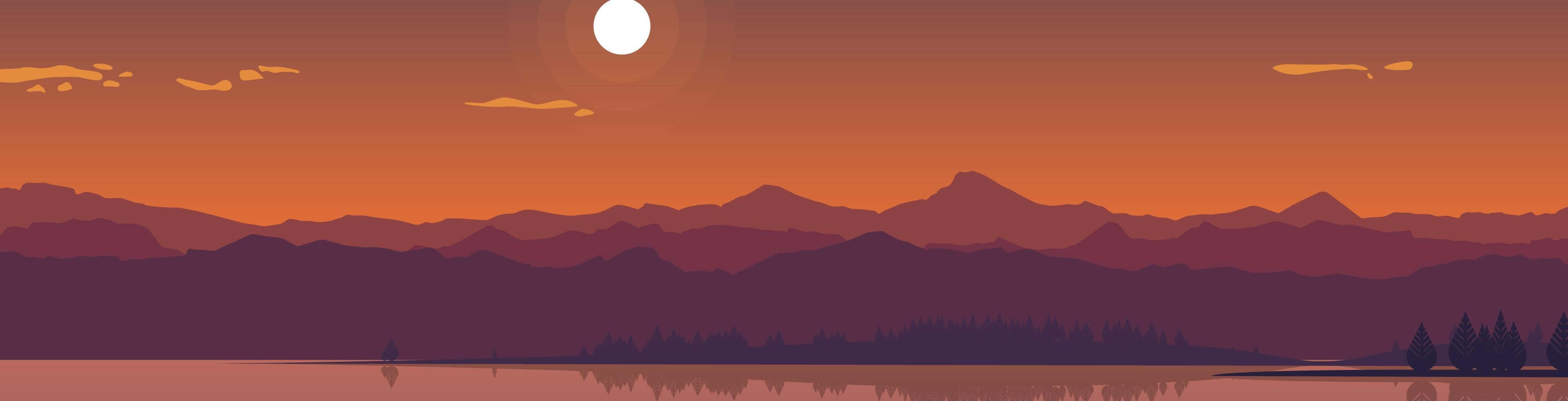 A Sunset With Mountains And Trees Wallpaper
