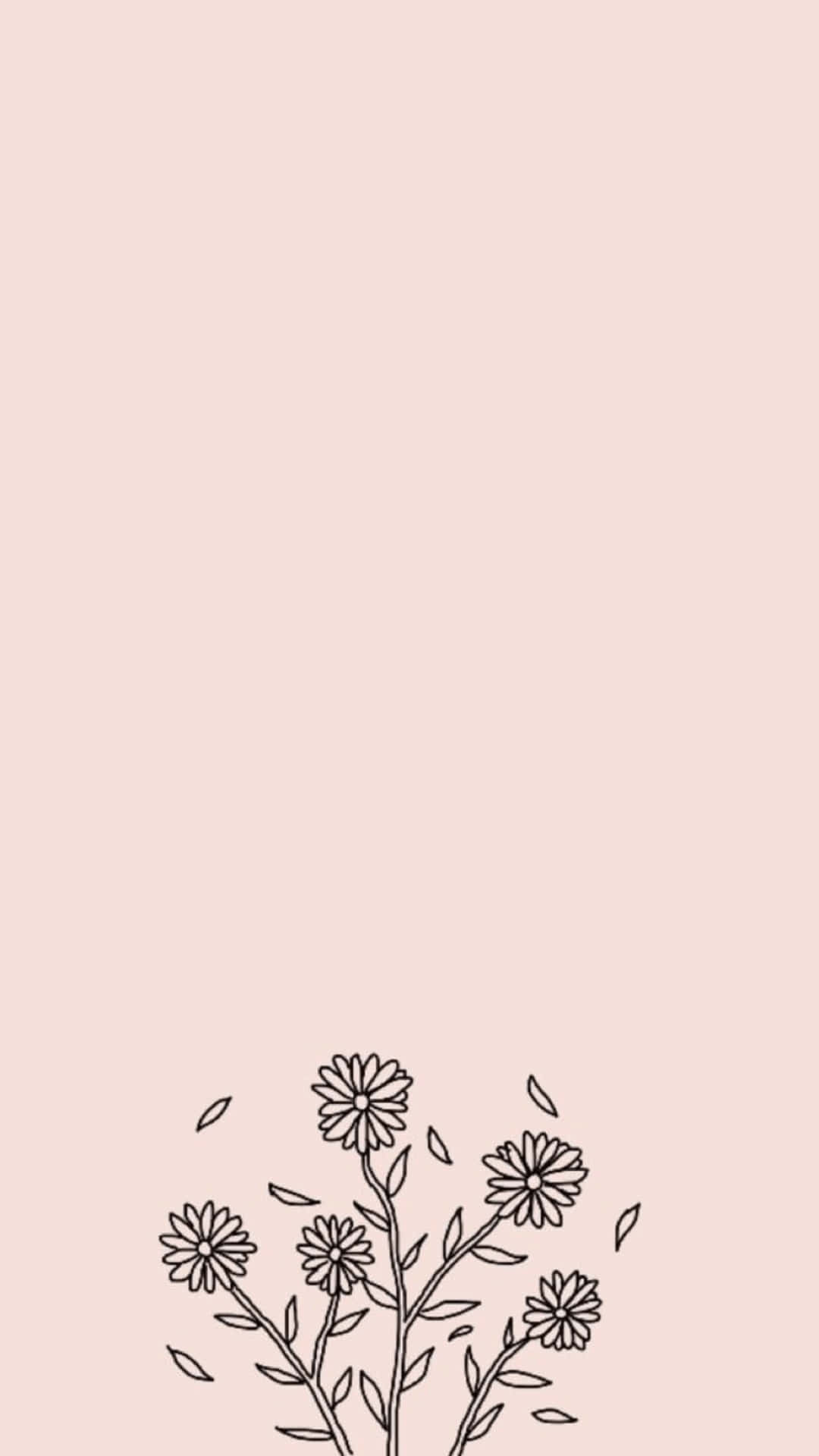 Minimalist Floral Sketch Pink Backdrop Wallpaper