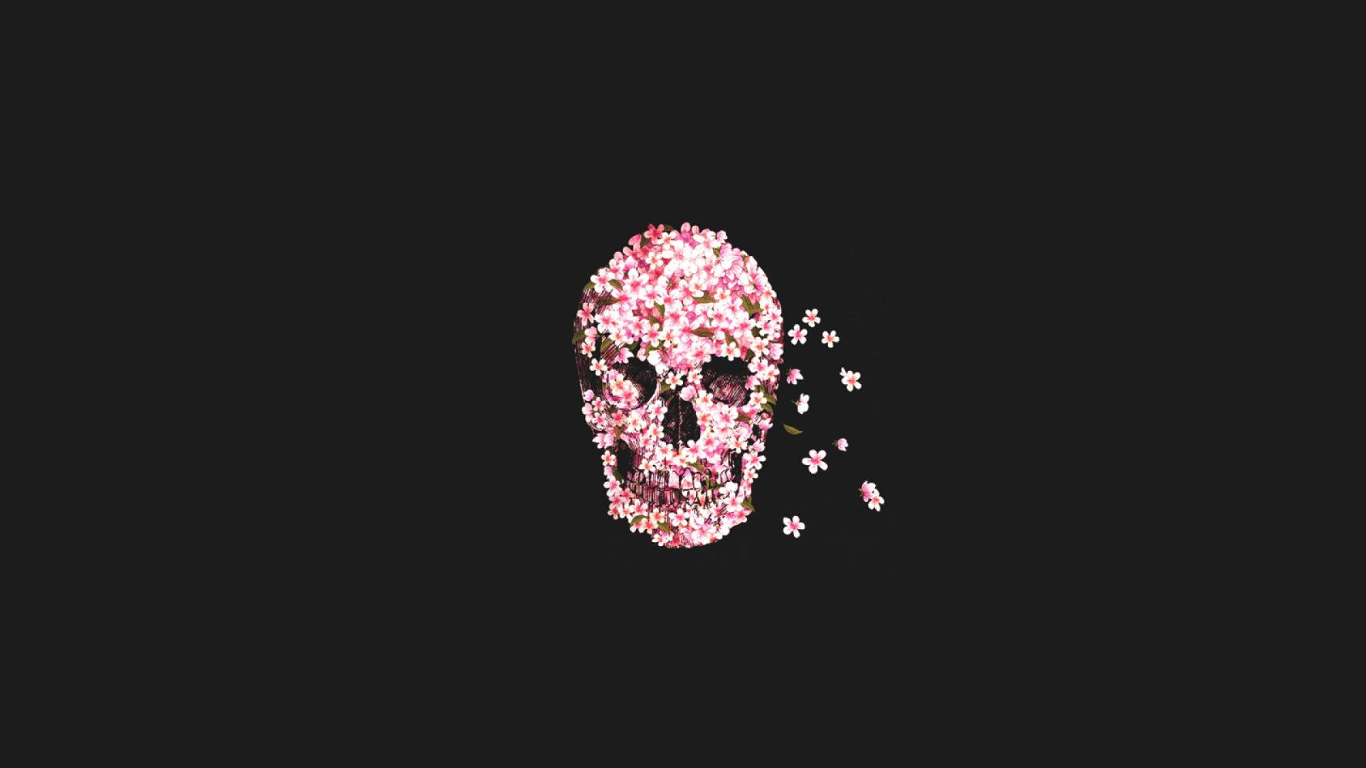 Minimalist Flower Computer Skull Wallpaper