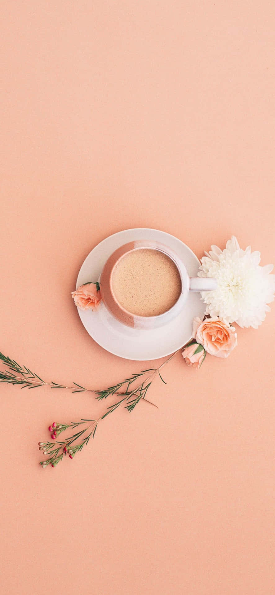 Minimalistischeblume Und Eine Tasse Kaffee Wallpaper