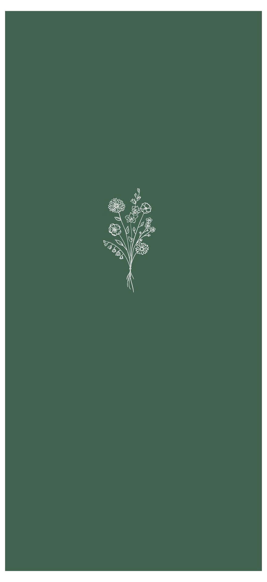 Minimalist Green Floral Illustration Wallpaper