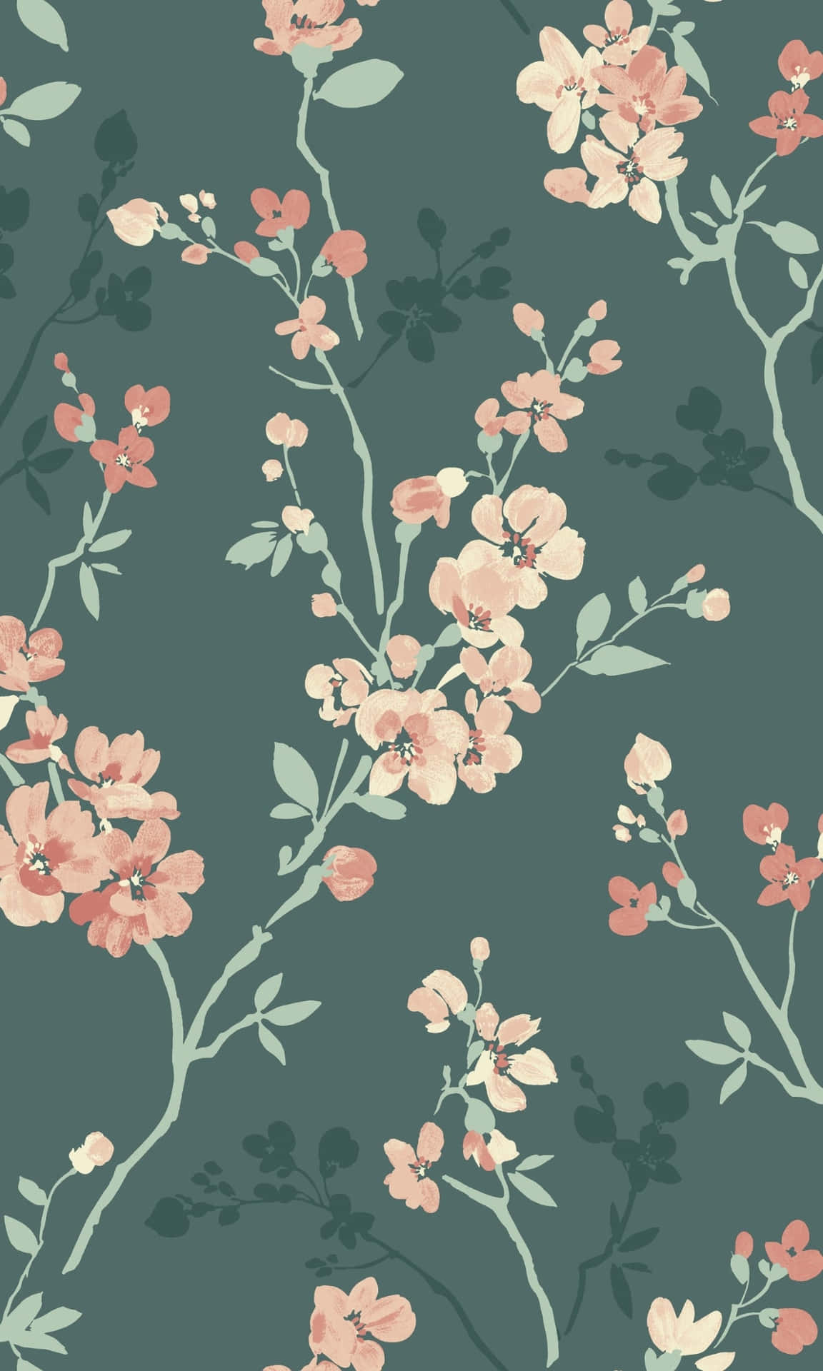 Minimalist Green Floral Pattern Wallpaper