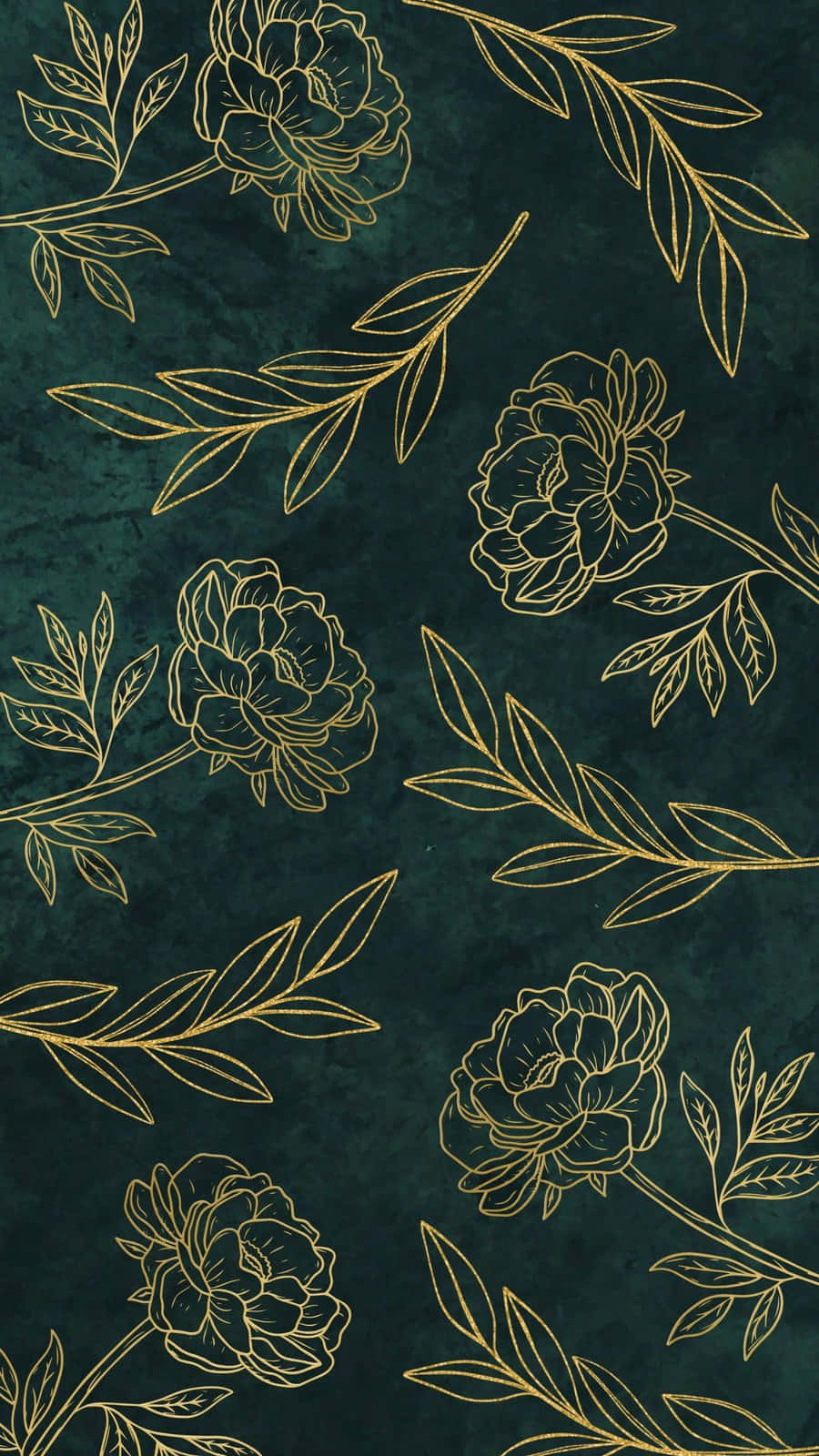 Minimalist Green Gold Floral Pattern Wallpaper