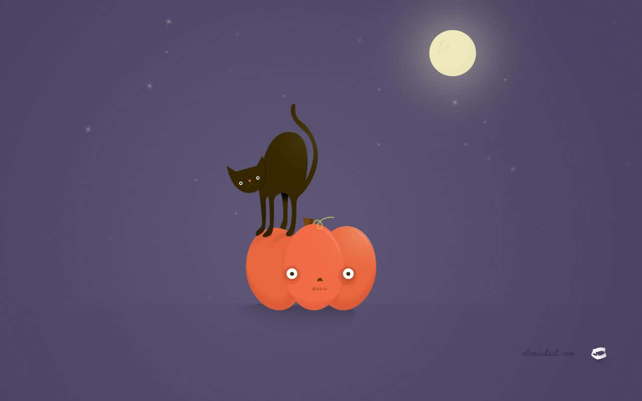 A Cat Is Sitting On A Pumpkin In The Dark Wallpaper