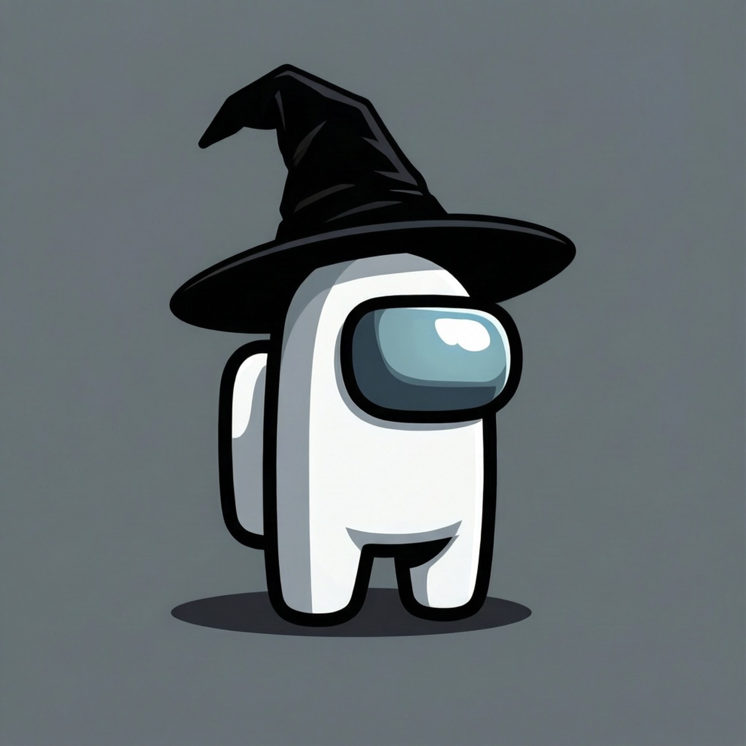 Minimalist white crewmate with black wizard hat on gray