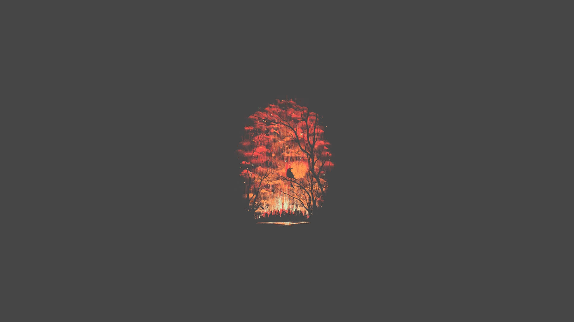 A Tree With A Red Light In The Background Wallpaper