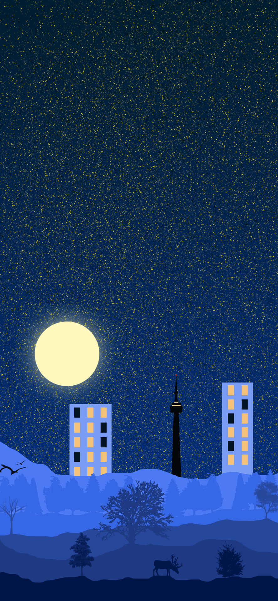 Minimalist IPhone X Cityscape Full Moon Wallpaper