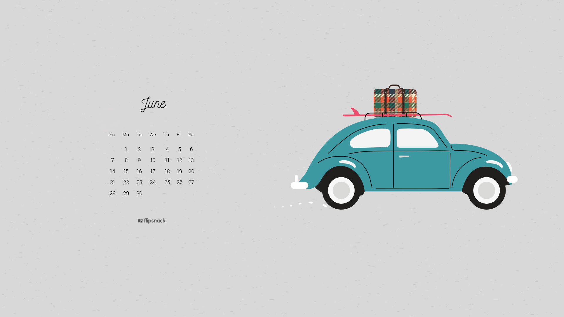 Minimalist June Calendar With Blue Car
