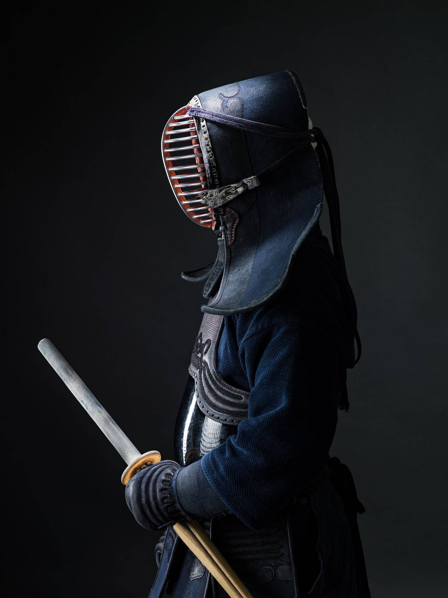 Minimalist Kendo Warrior Wearing Dark Blue Hakama Wallpaper