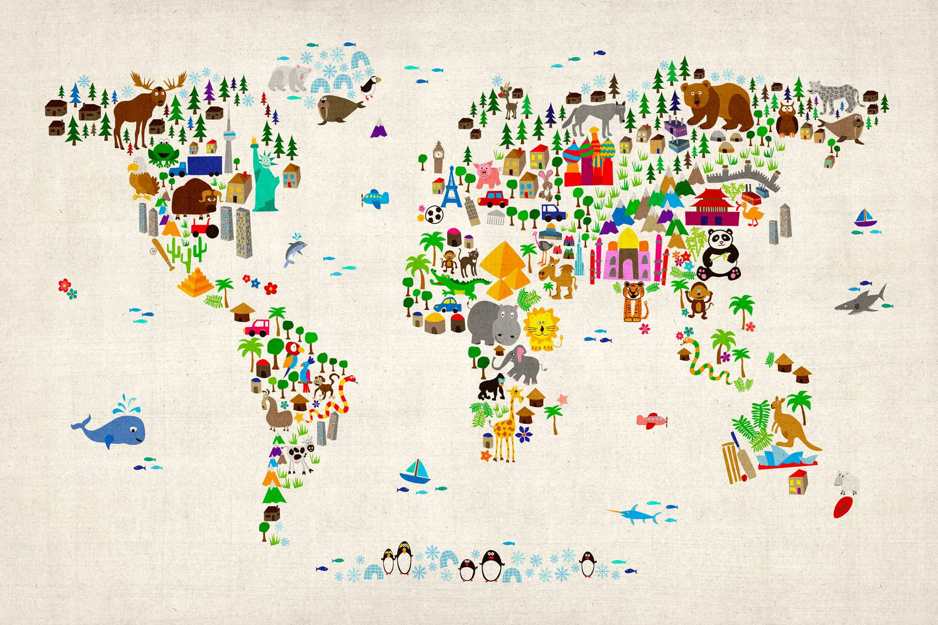 Minimalist Kids Art World Map