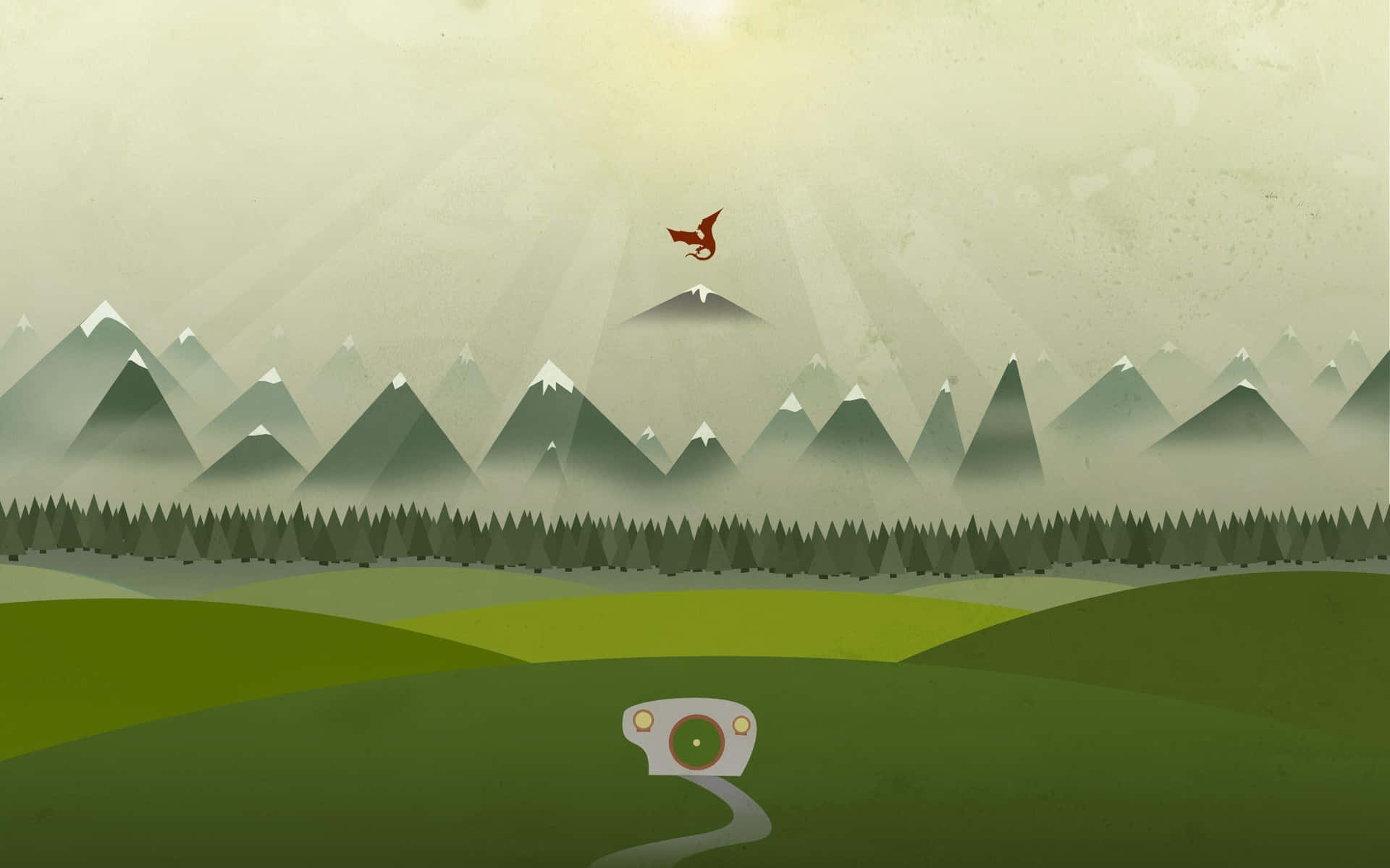 A Mountain Landscape With A Bird Flying Over It Wallpaper