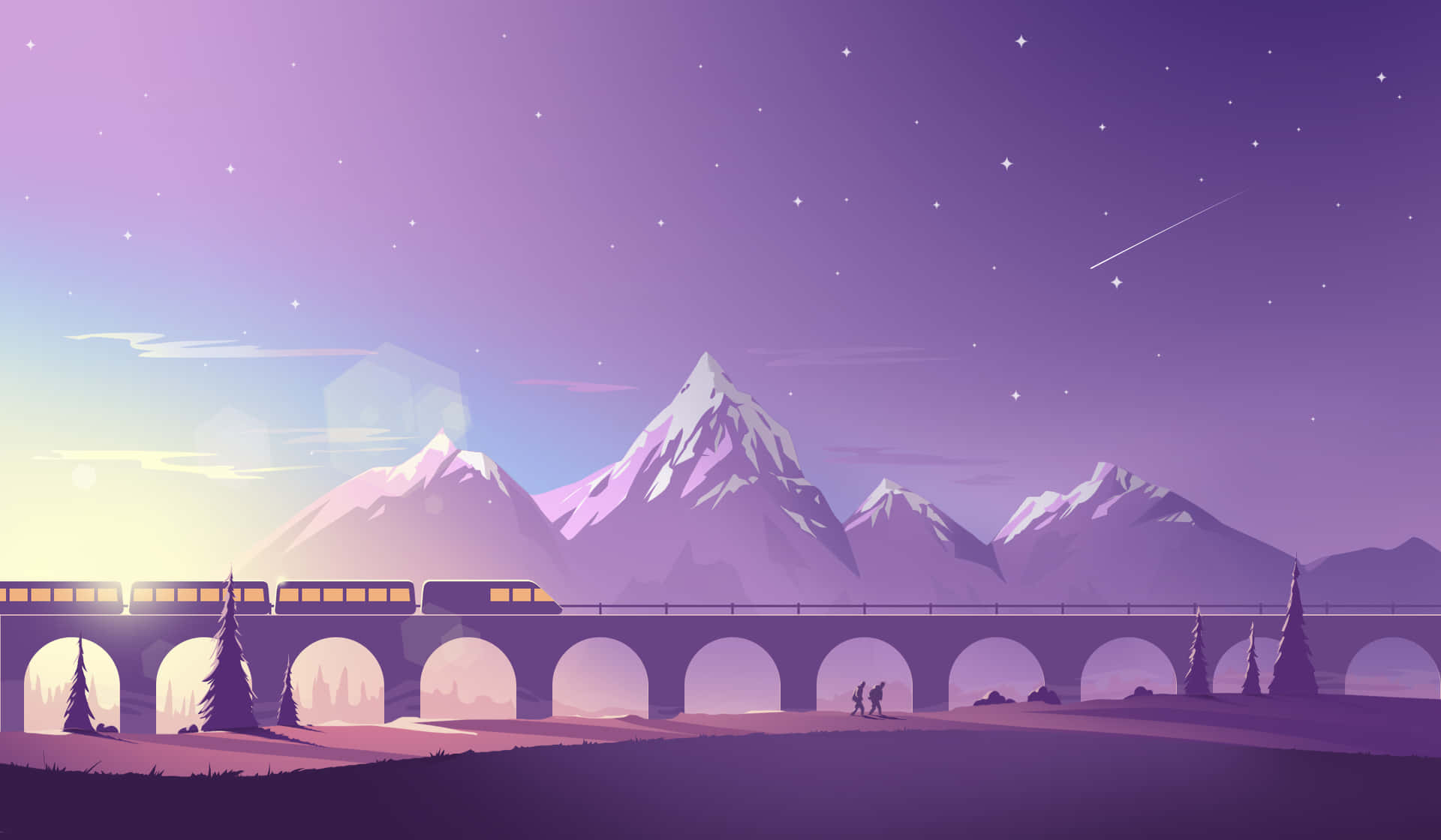 Minimalistischeberglandschaft Mit Eisenbahn Wallpaper