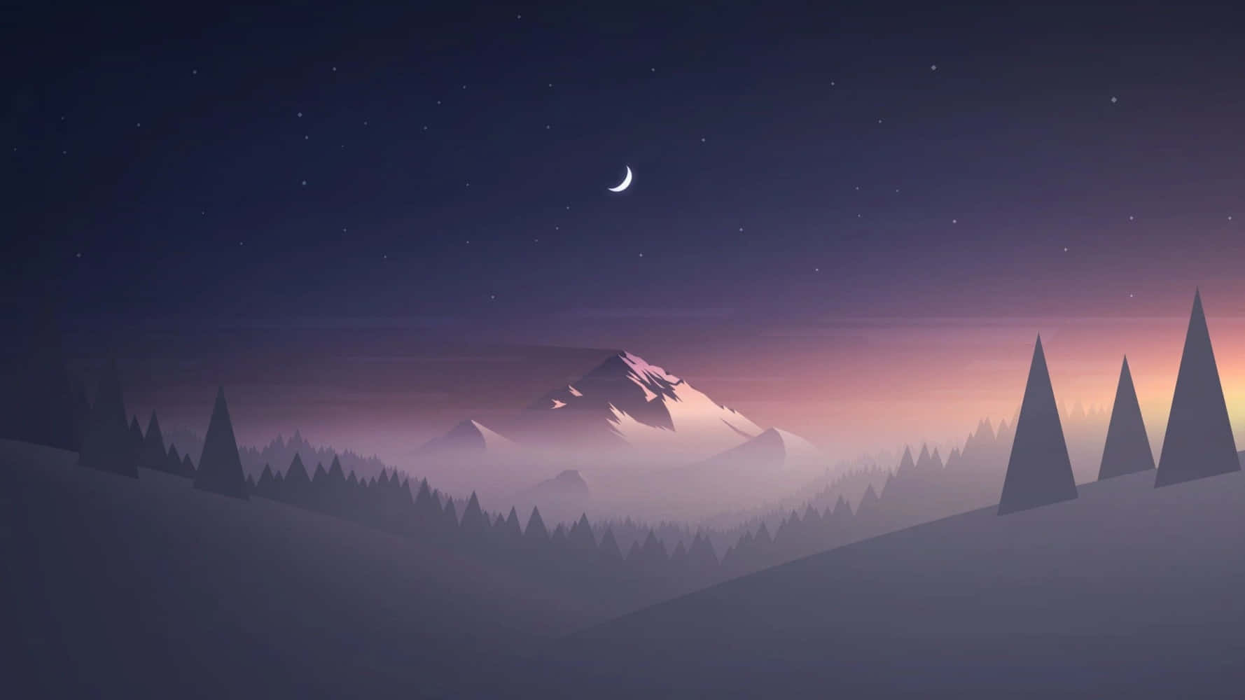 Minimalist Mountain Nightscape Wallpaper