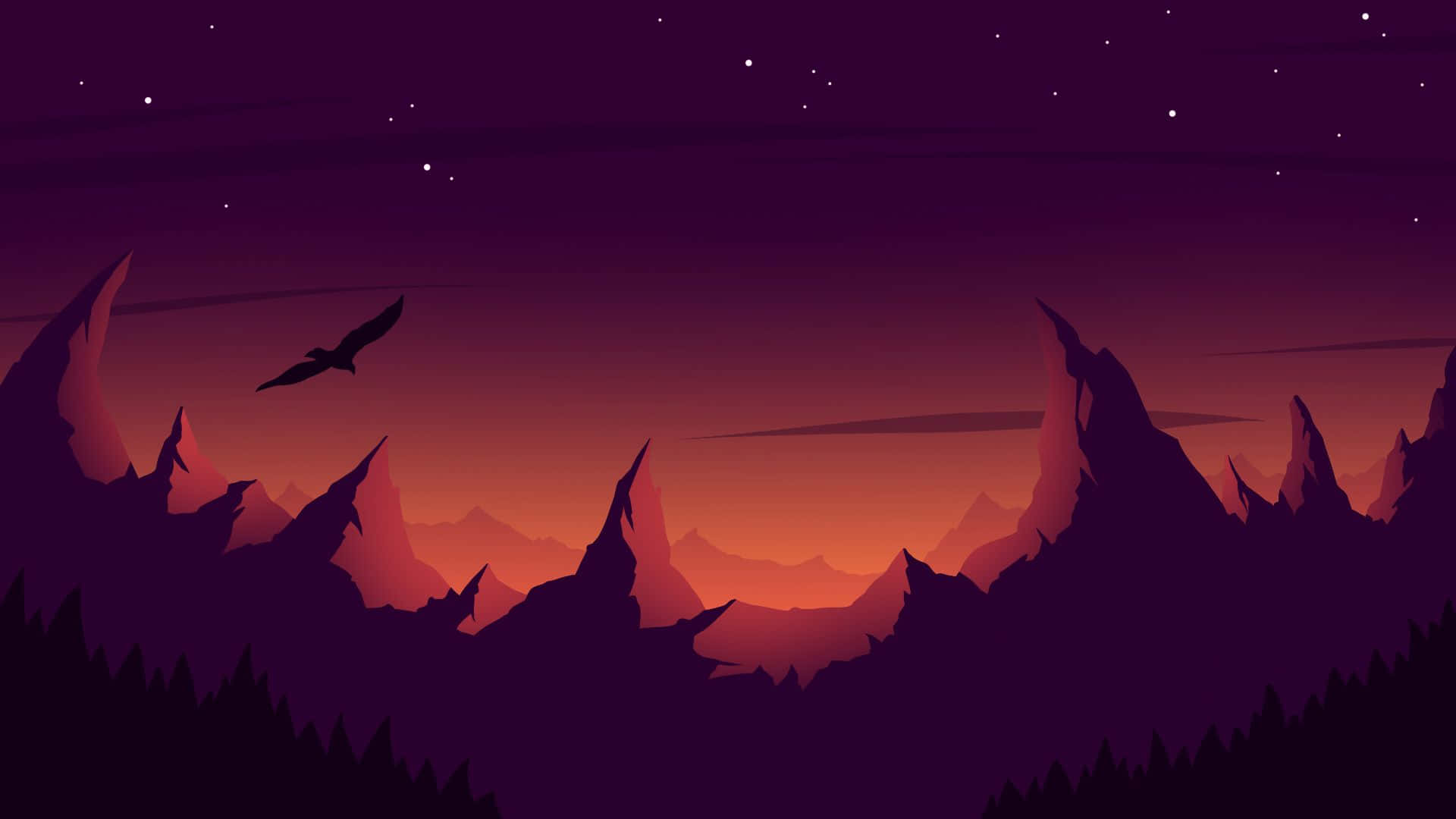 Minimalistiske bjergkæder under nattens himmel Wallpaper