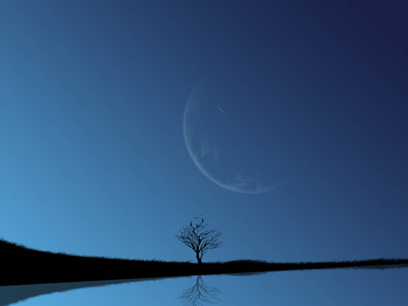 Huge Moon Over A Lone Tree As A Minimalist Nature Wallpaper