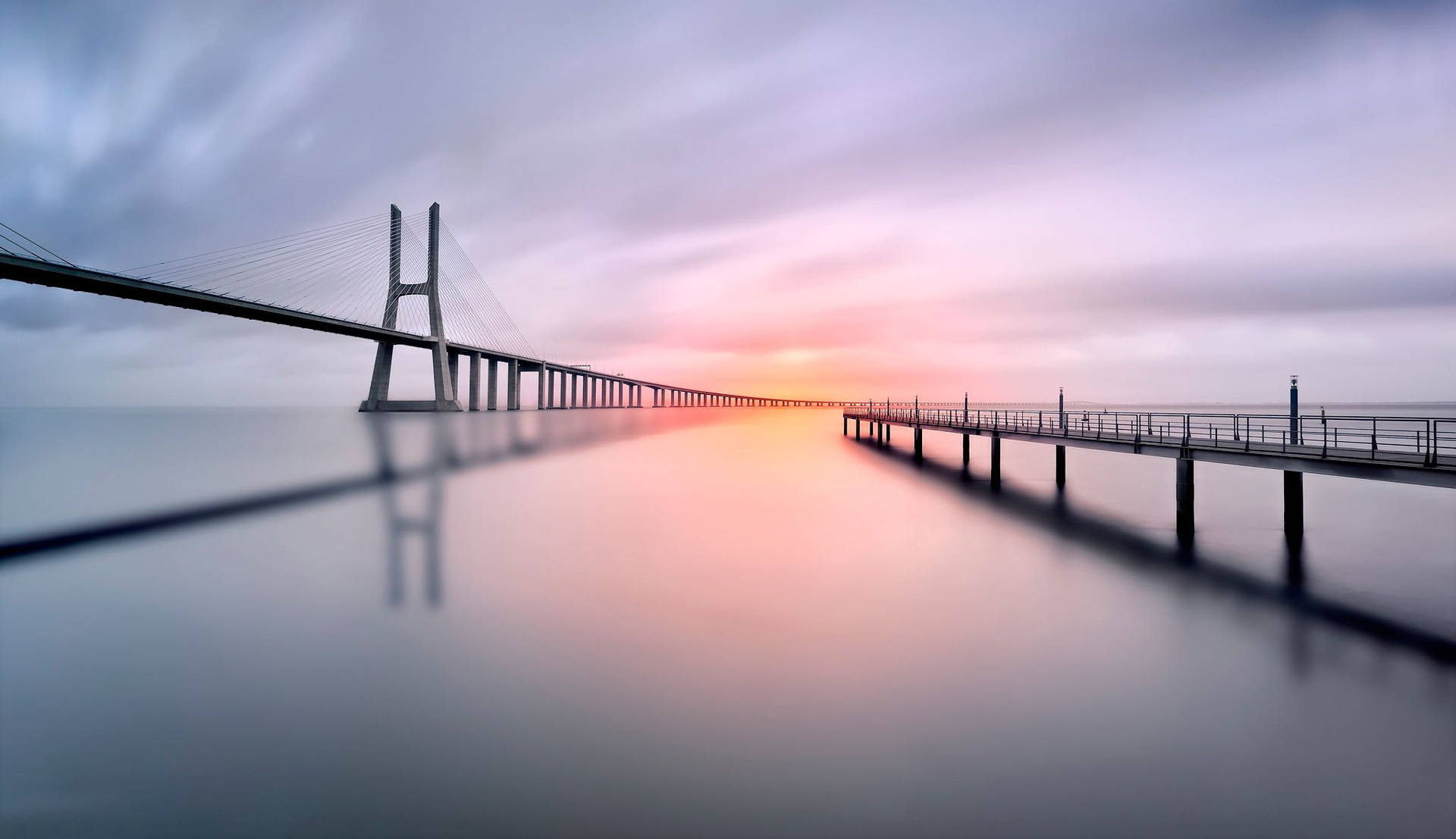 Bridges Over Ocean As A Minimalist Nature Wallpaper