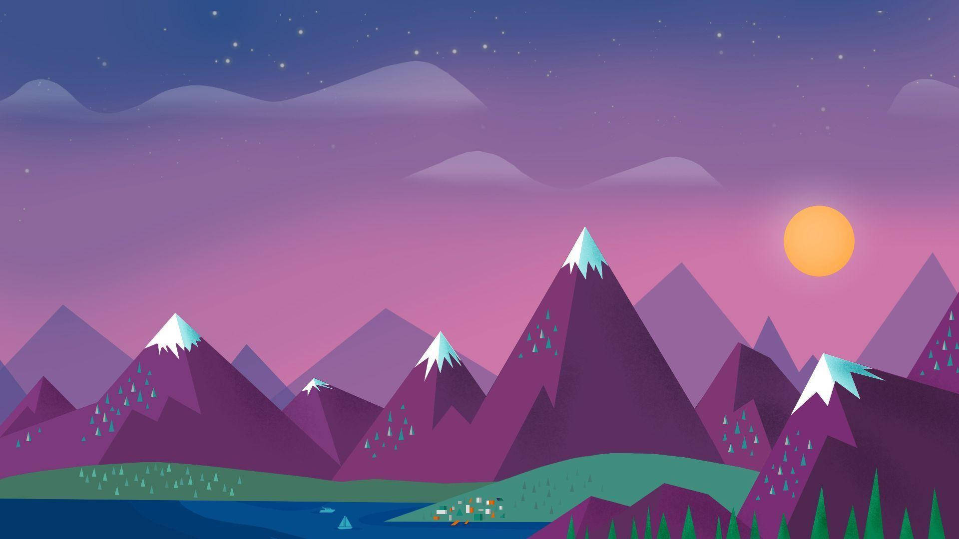Purple Sharp Mountains As A Minimalist Nature Wallpaper