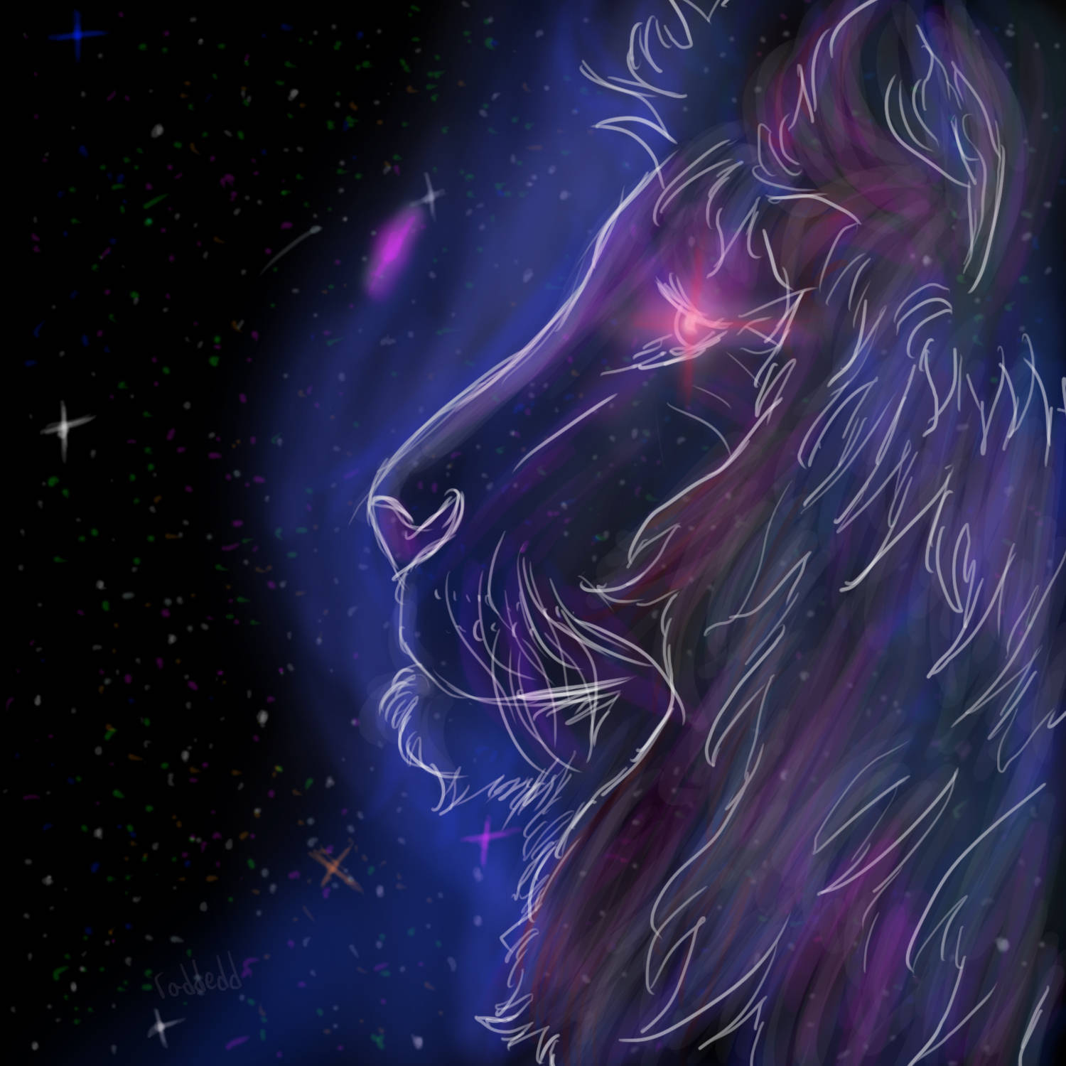 Minimalist Neon Lion Galaxy Background