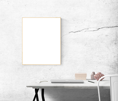 Minimalist Office Spacewith Blank Frame PNG