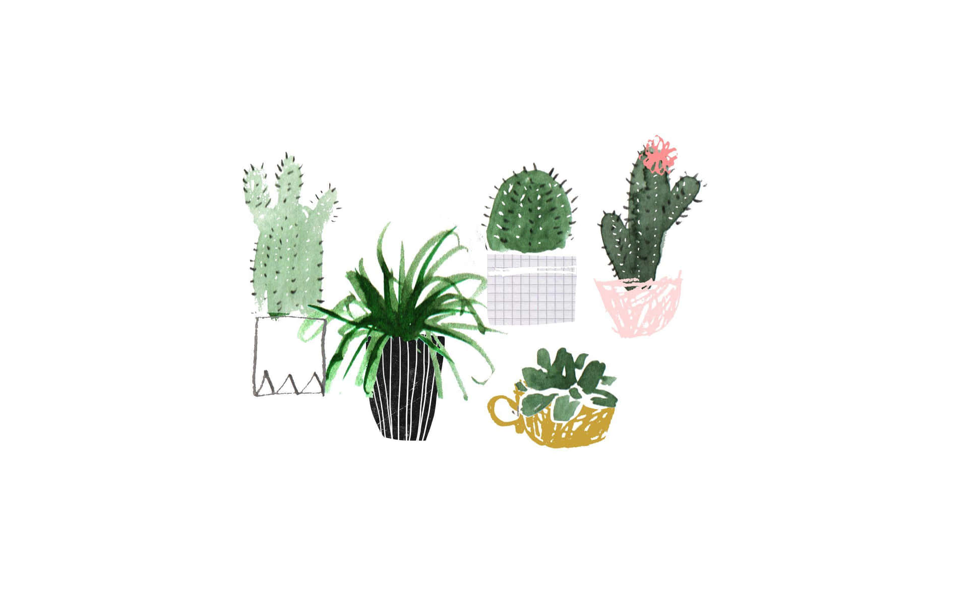 Niedlichepflanzenfamilie - Minimalistischer Pflanzen-desktop Wallpaper