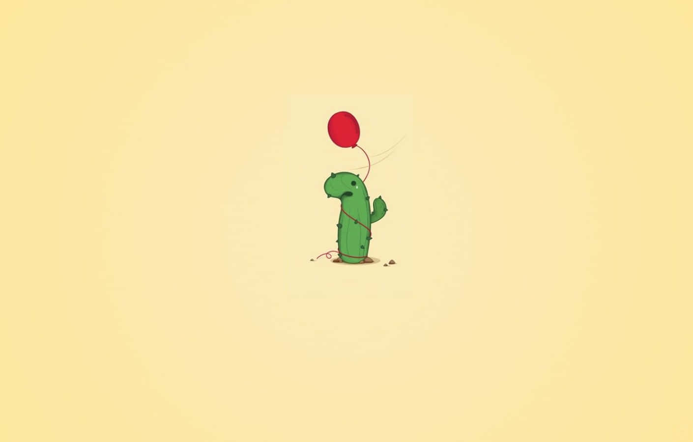 Crying Cactus With Red Balloon Minimalist Plant Desktop Wallpaper