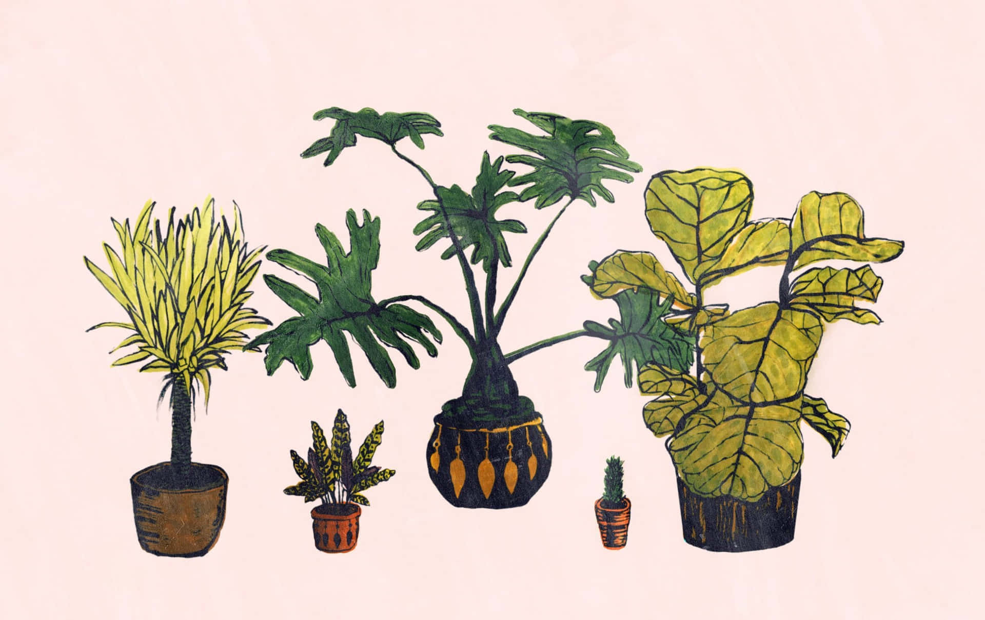 Aesthetic Watercolor Minimalist Plant Desktop Wallpaper