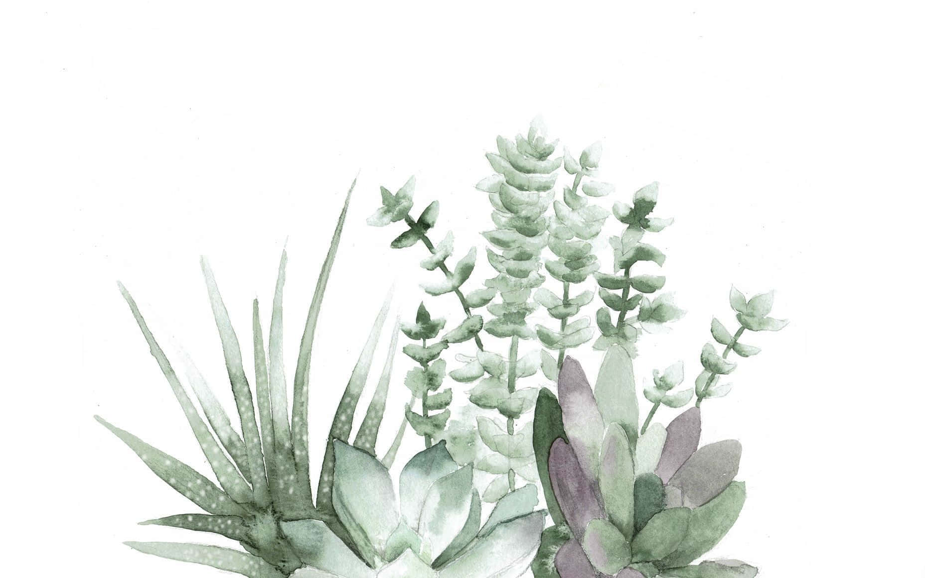 Ästhetischesukkulentenmalerei: Minimalistisches Pflanzen-desktop-hintergrundbild Wallpaper