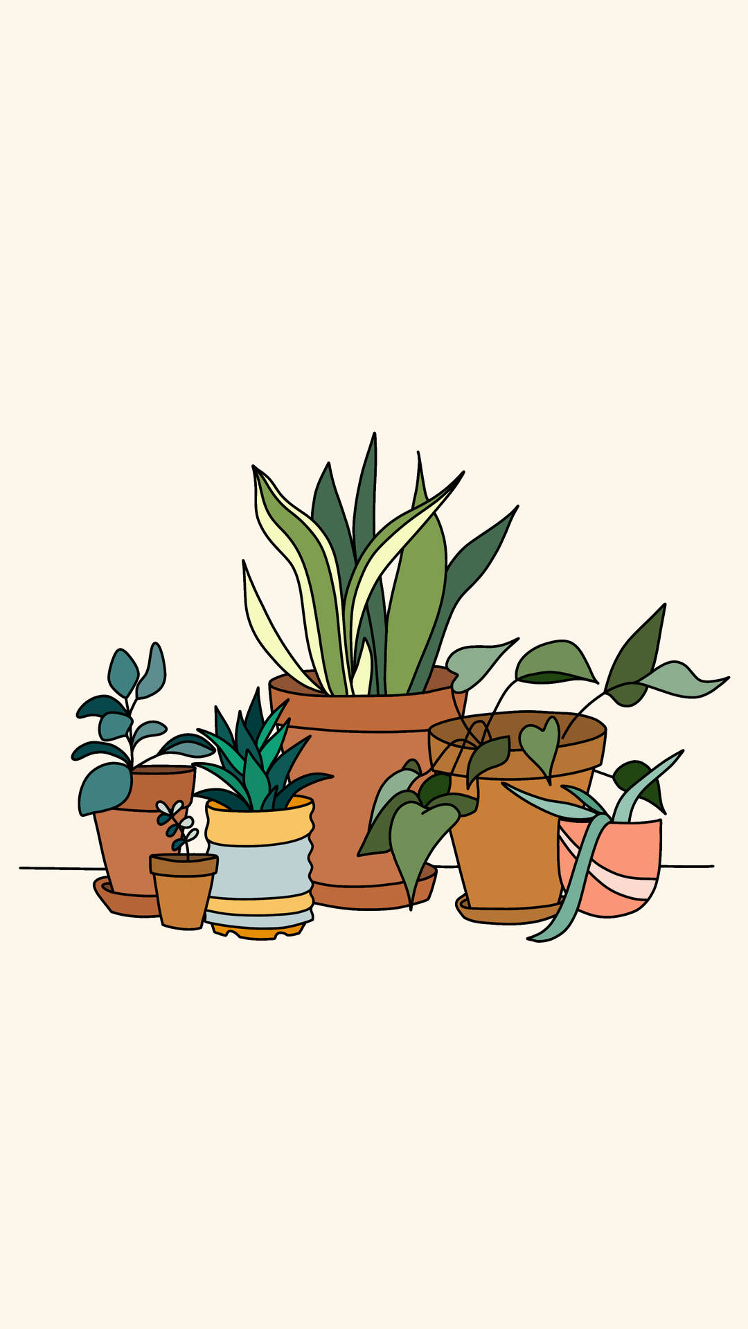 Minimalist Plants In Pots Drawing Wallpaper