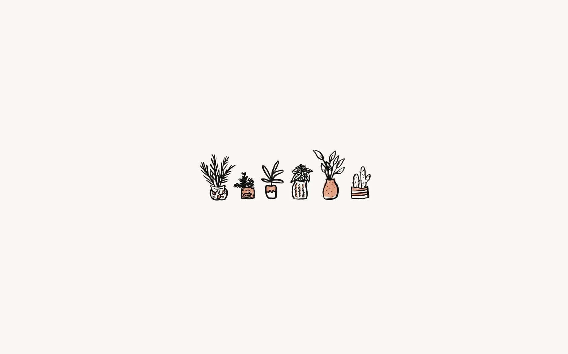 Minimalist Potted Plants Illustration Wallpaper