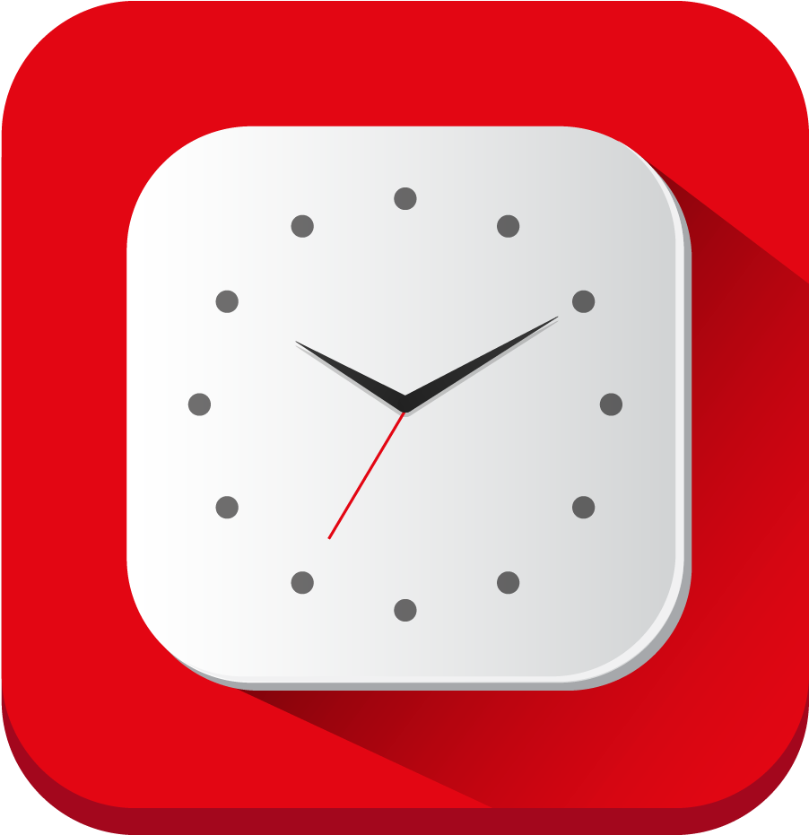 Minimalist Red Square Clock Icon PNG