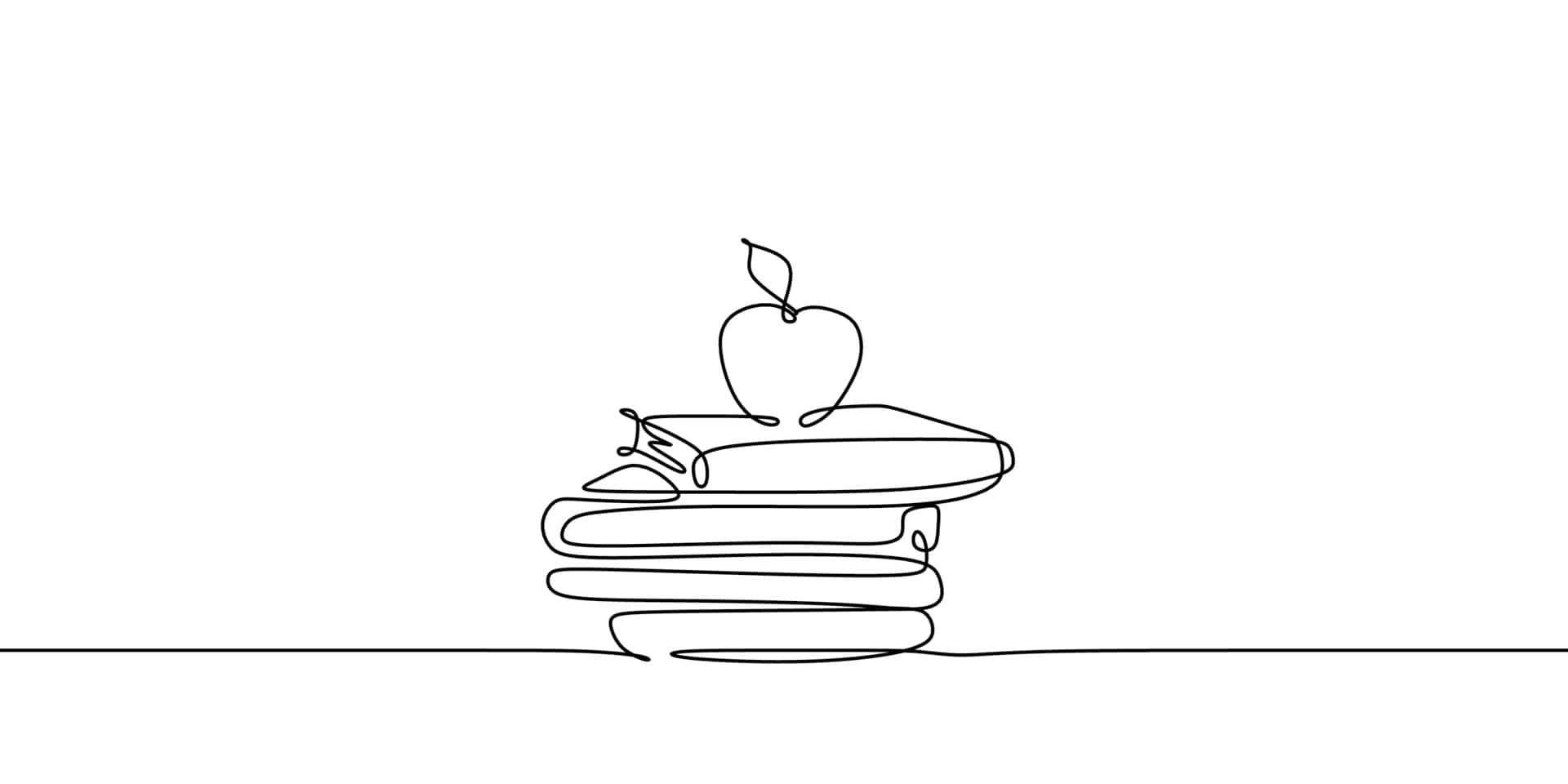 Stacked Books With Apple Line Art Minimalist Simple Linkedin Background