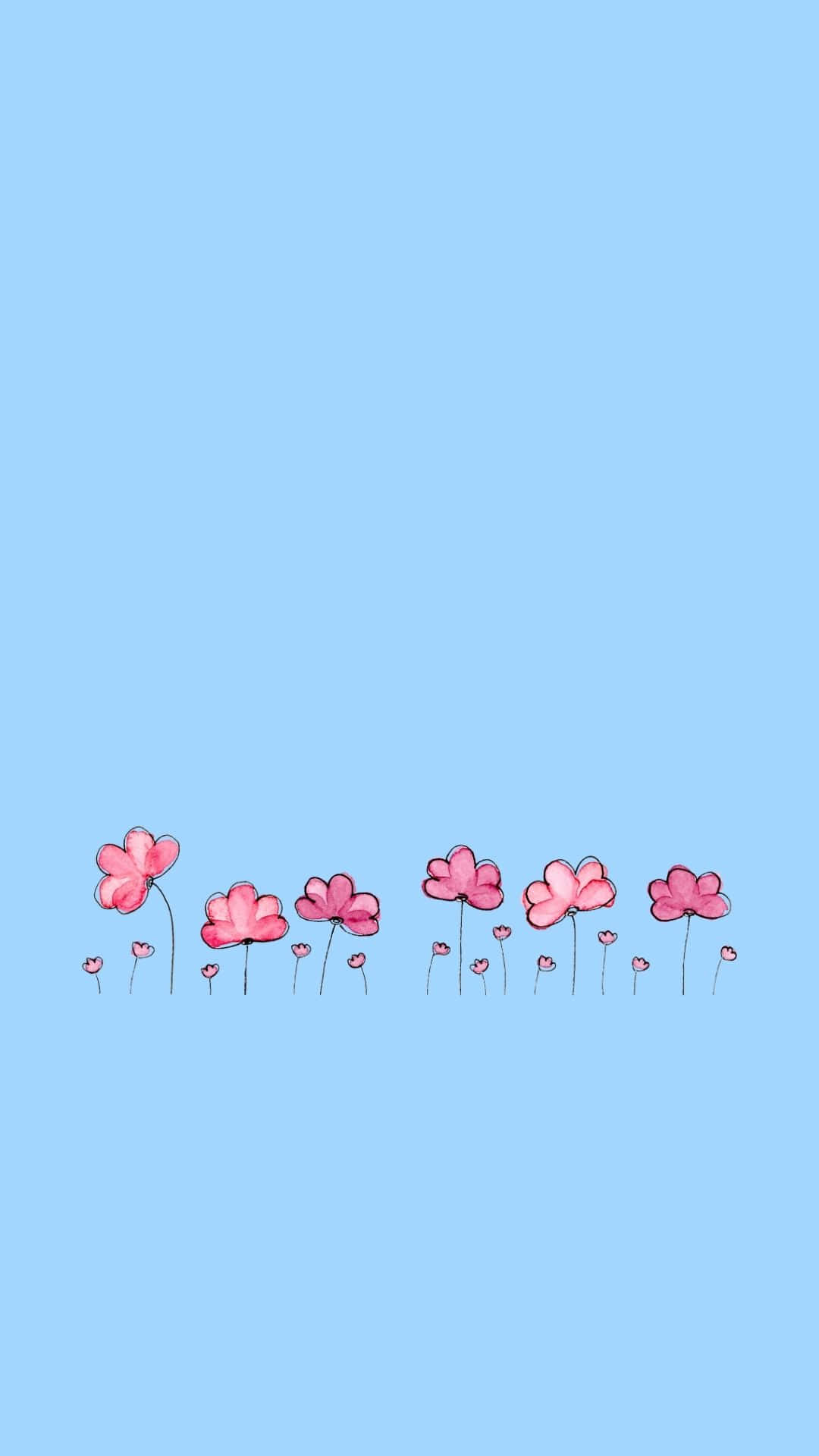 Minimalist Spring Flowers Blue Background Wallpaper