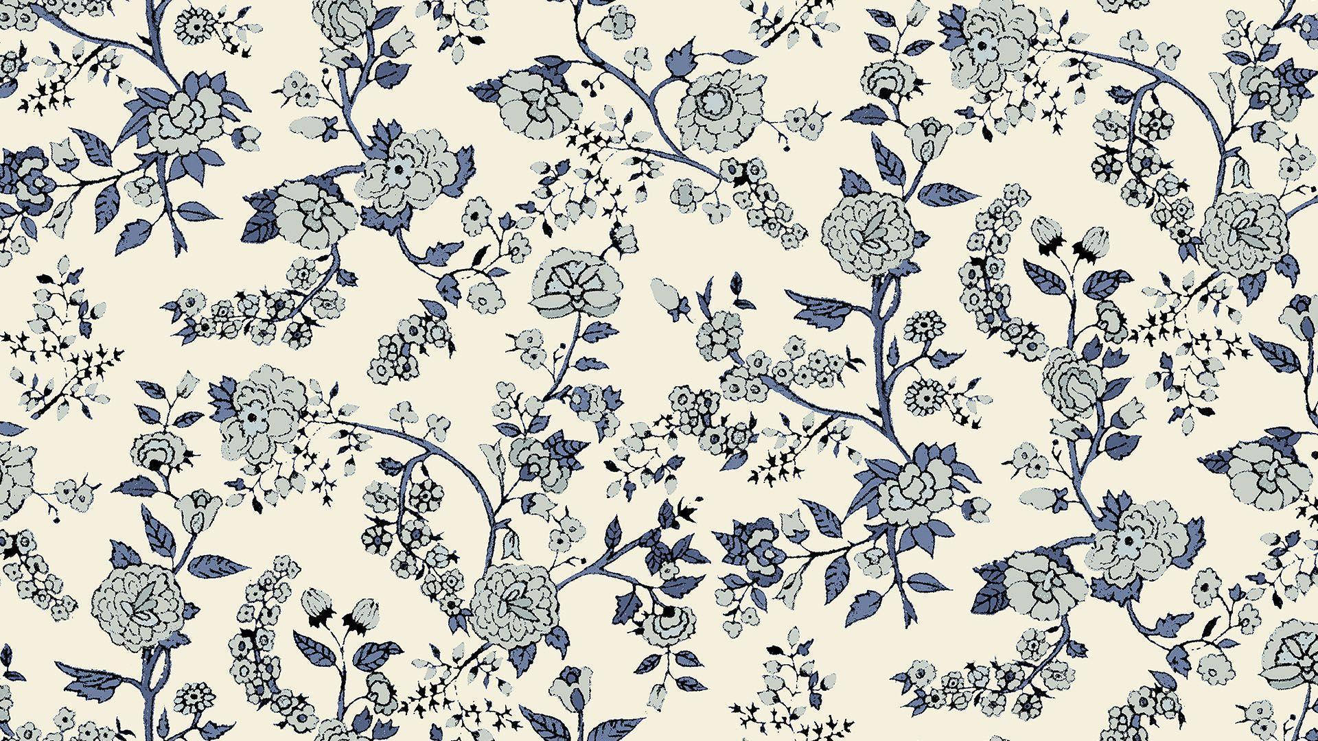 A Blue And White Floral Wallpaper Wallpaper