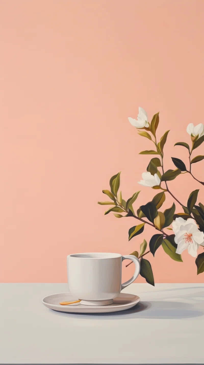 Fond D'écran Minimaliste De Tasse De Thé Avec Arrière-plan Floral.jpg Fond d'écran