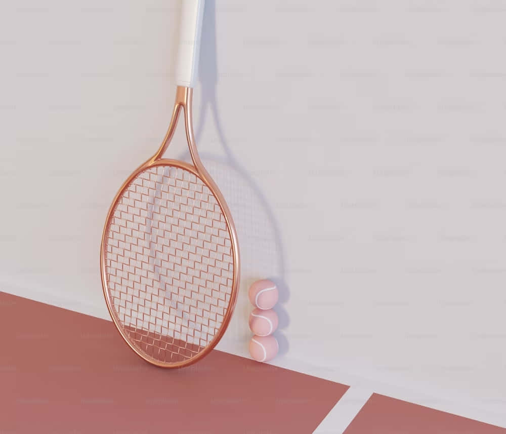 Minimalistische Tennisracket En Ballen Achtergrond