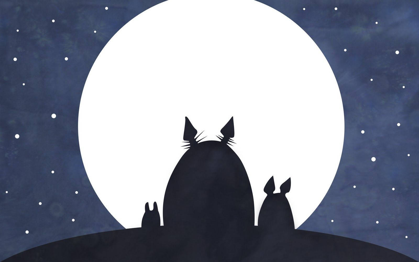 Cute minimalistic Totoro dreaming under the full moon Wallpaper