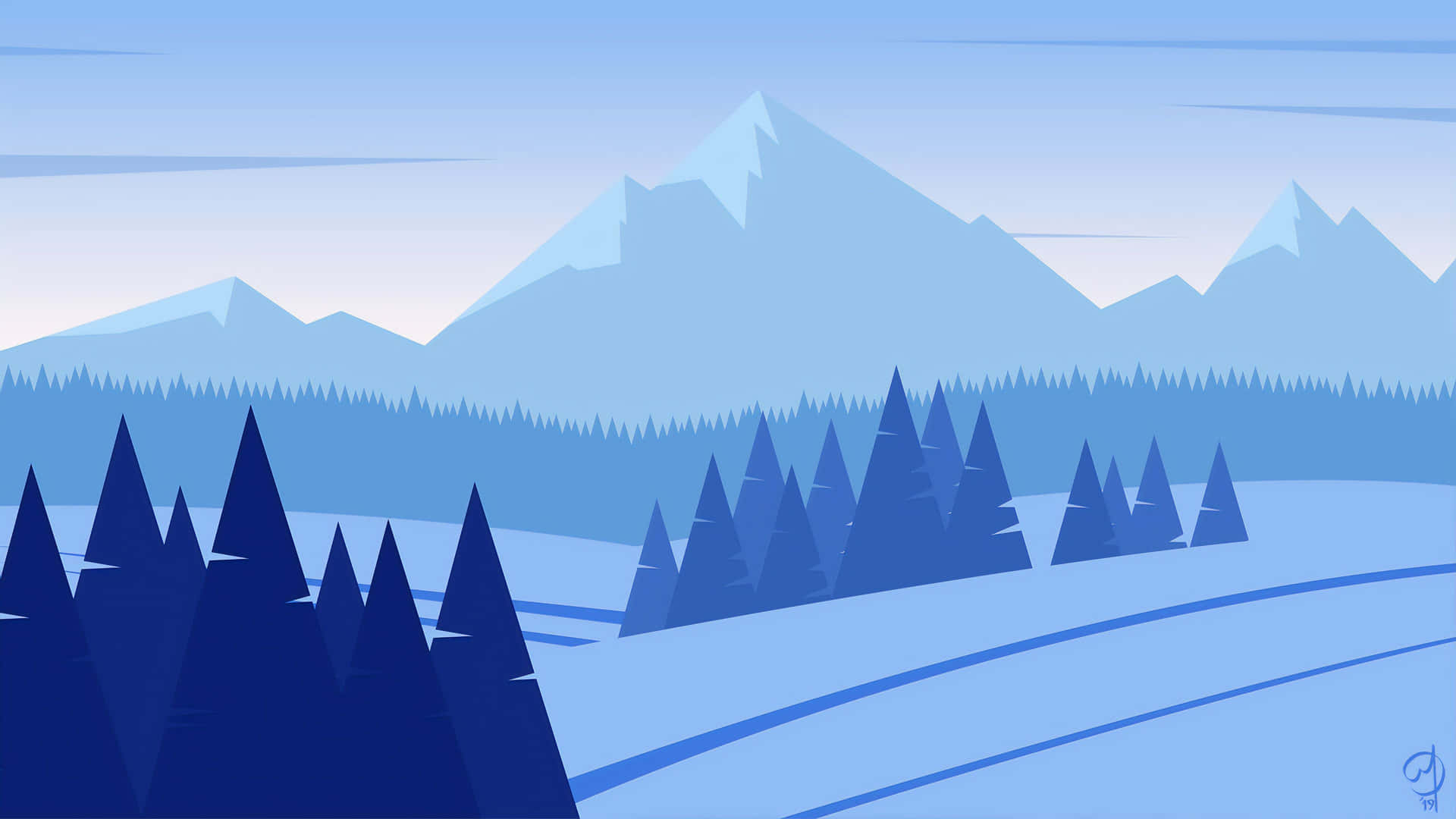 An intimate minimalist winter landscape Wallpaper