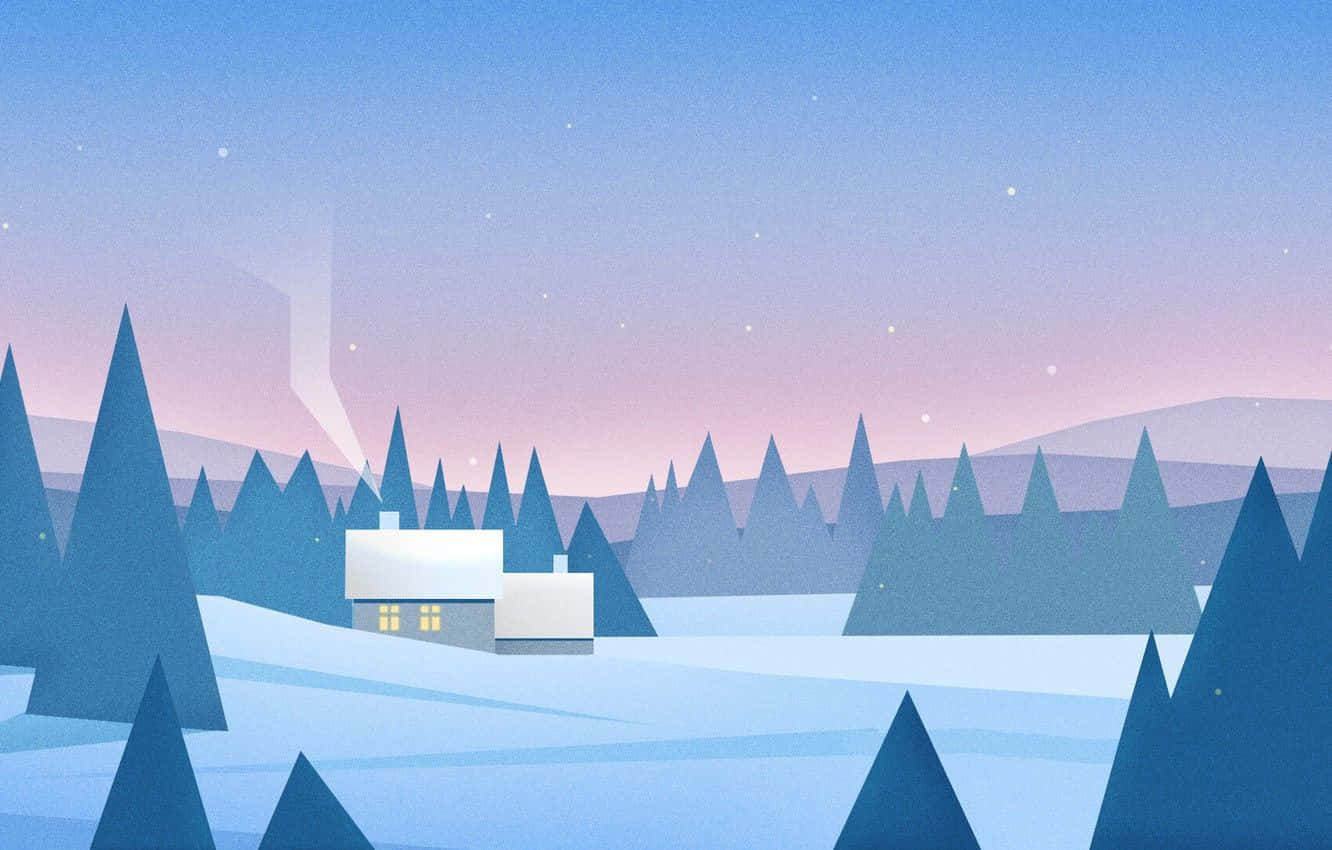 Minimalist Winter Landscape Illustration Wallpaper