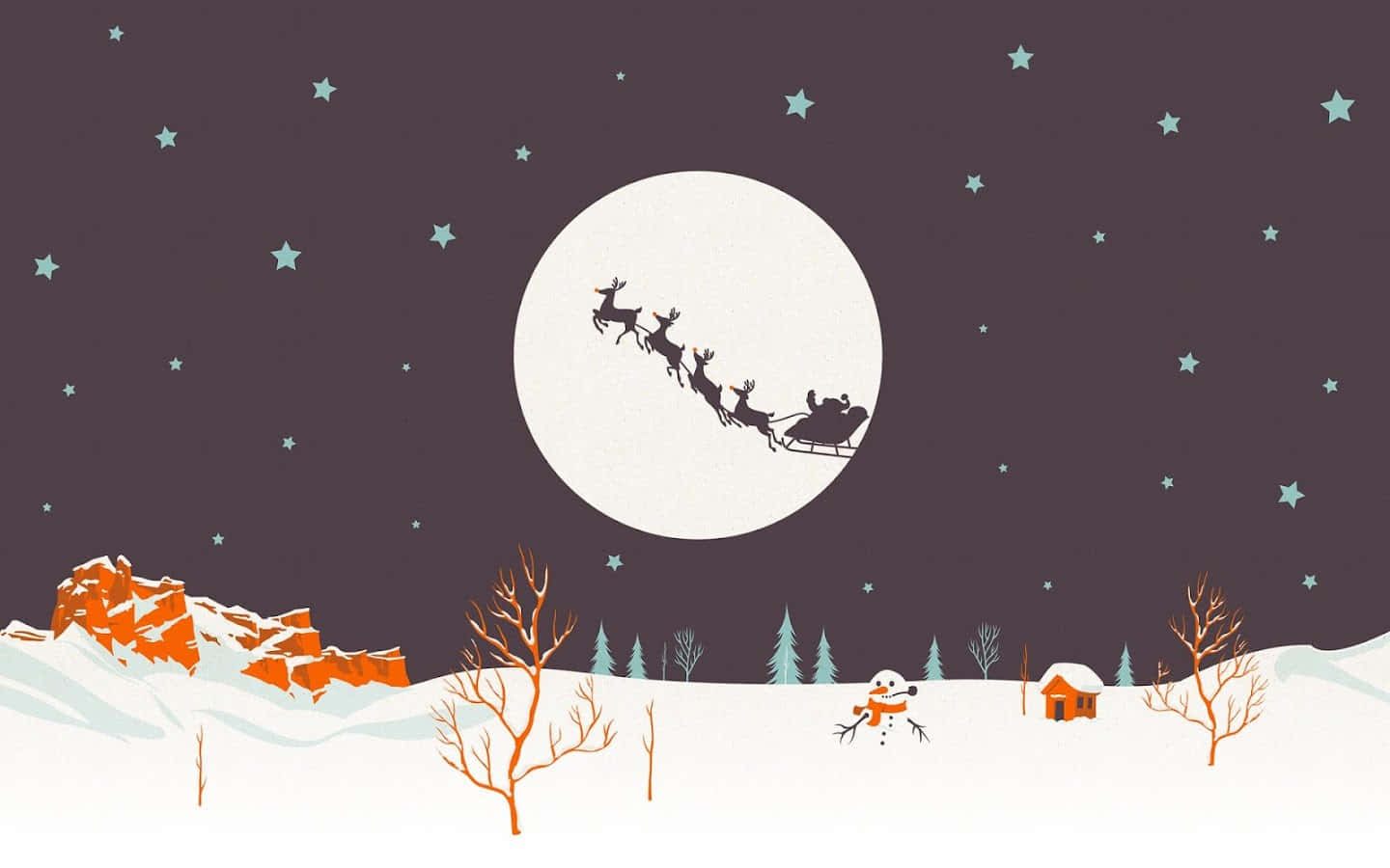 Minimalist Winter Nightscape Santa Sleigh Wallpaper