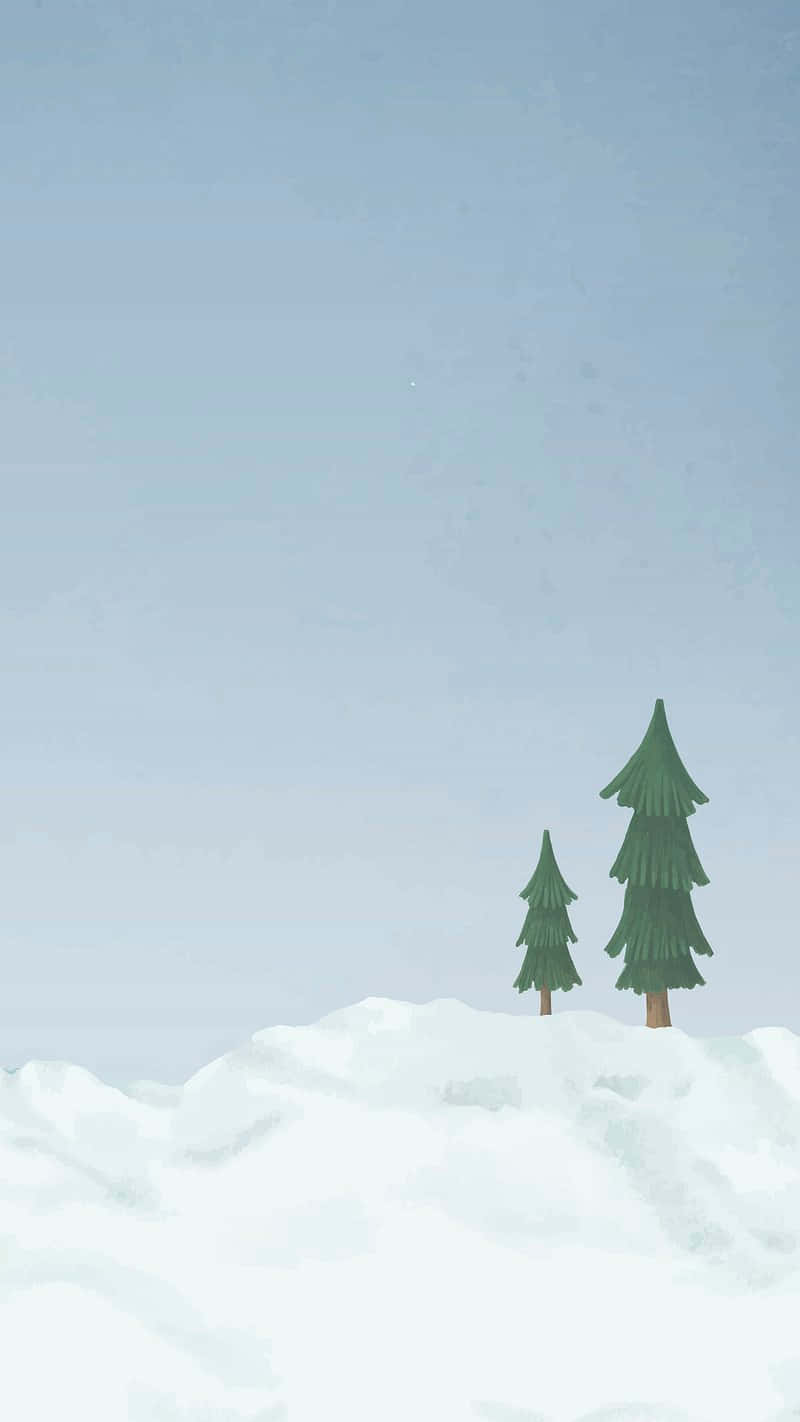 Minimalist Winter Pine Trees Snowscape Wallpaper