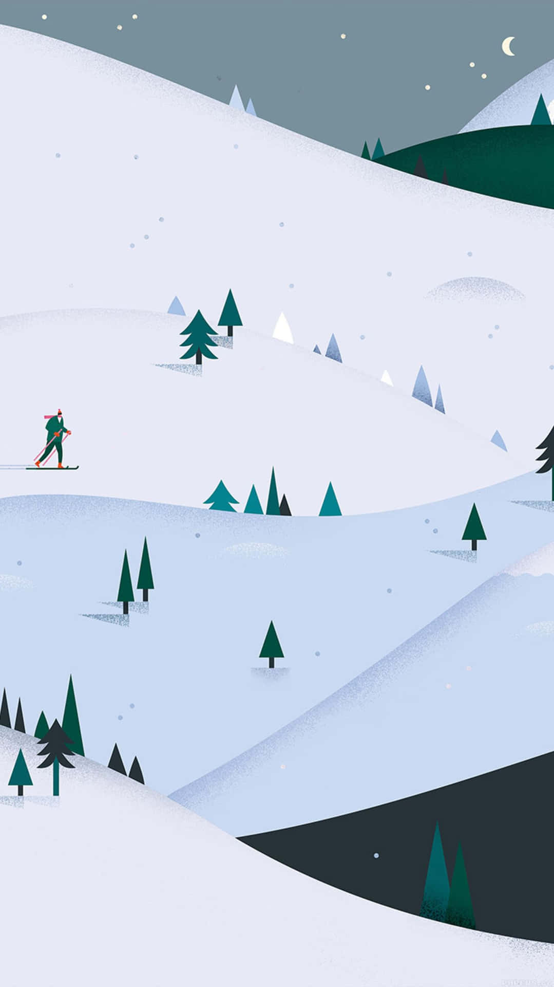 Minimalist Winter Ski Scene Wallpaper
