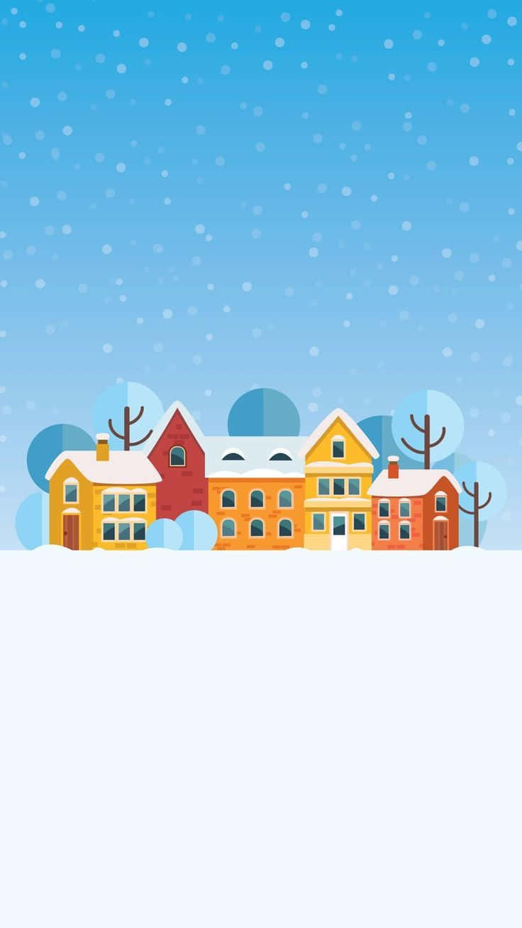 Minimalist Winter Town Illustration Wallpaper