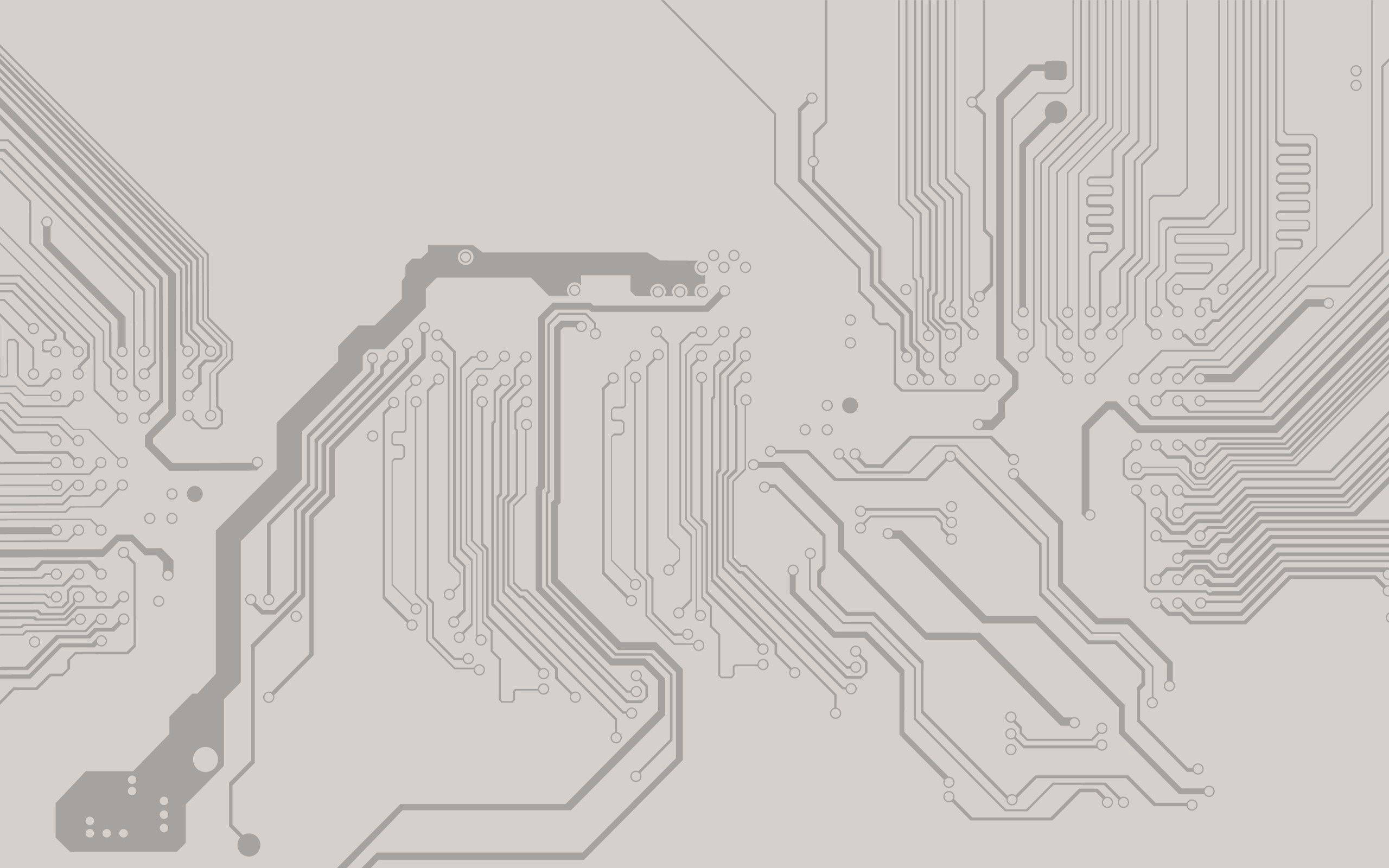 Minimalist Gray Circuit Board Wallpaper — A minimalist gray circuit board pattern with intricate pathways and solder points on a light gray background.