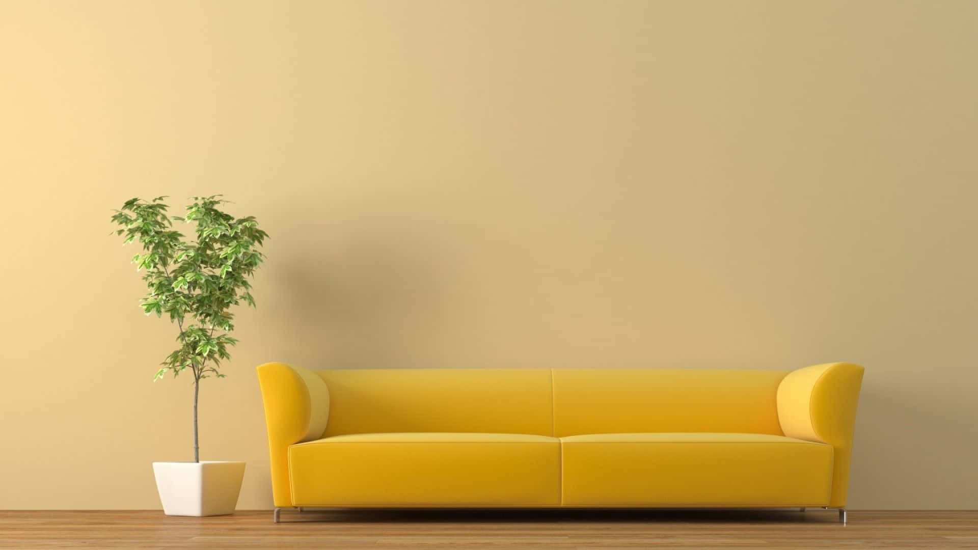 Minimalistisk lang gul sofa Wallpaper