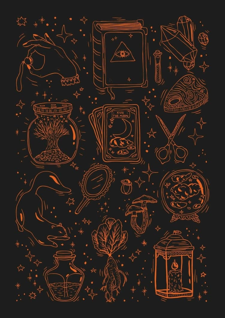 Minimalistic Witchy Doodle Wallpaper for iPhones Wallpaper