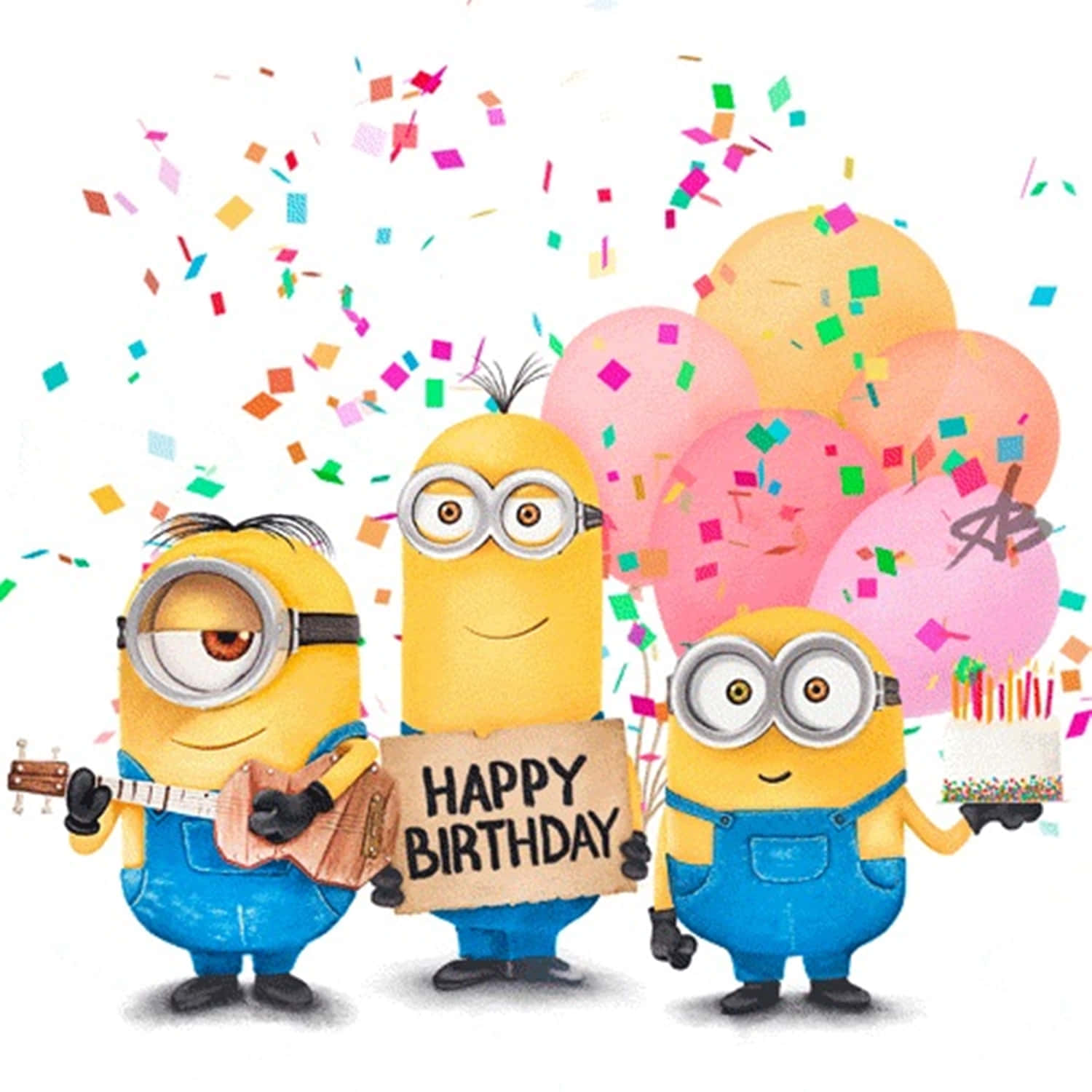 Minions Holding A Happy Birthday Sign And Confetti Wallpaper